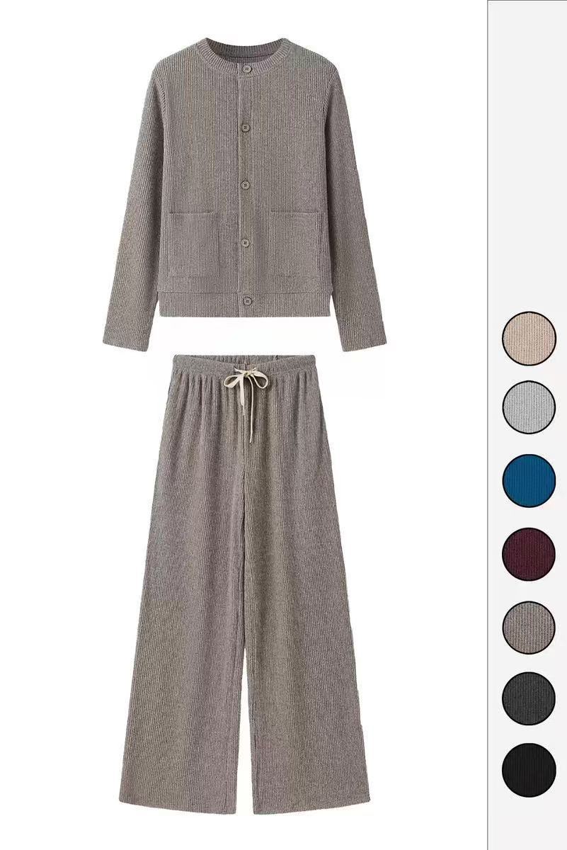 fashionfashionelegantknittingcardigansuitfemalefall and winternew arrivallazy stylecasualsweaterloose pants two