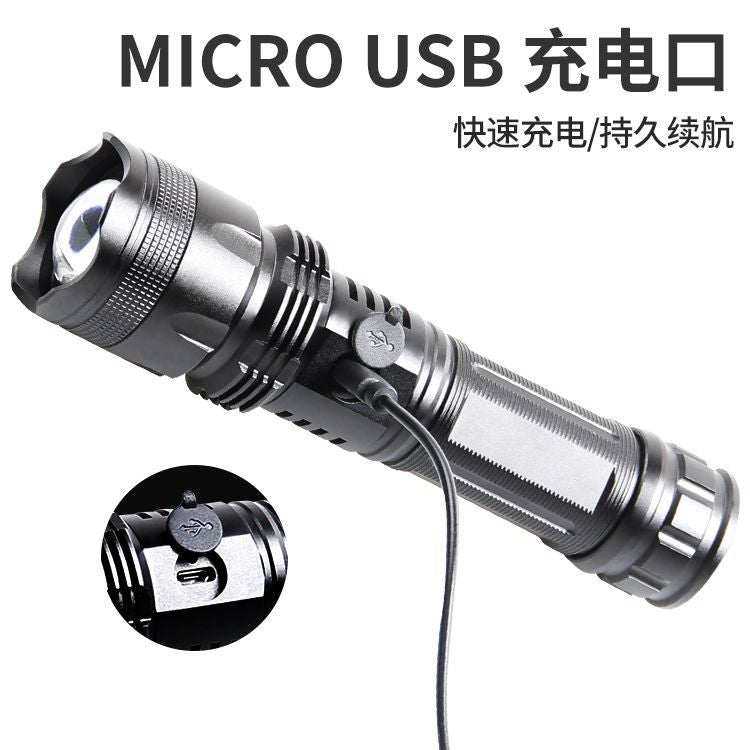 Cross-border new XHP50 outdoor camping USB charging, telescopic zoom LED strong light long-distance shooting wholesale flashlight