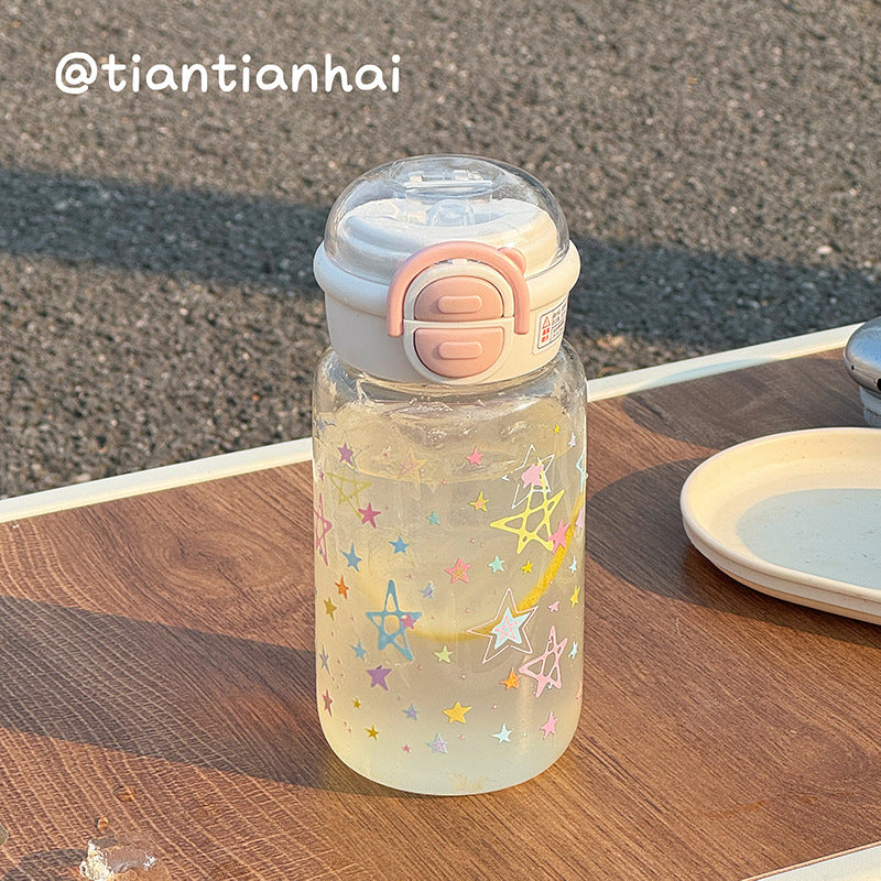 Summer new arrival: minimalist plastic water bottle with straw - stylish, portable, large capacity, dual-drink spout, perfect for women