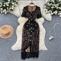 Classy sense of cut air square collar quality lacedress women's summer metal buckle waist silmslimming look a-line skirt