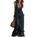 summer new women's fashion: european and american style cross-border dress - stylish, elegant, loose-fit a-line maxi dress with lace trim