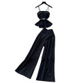 Minimalist style commuter set for women - spring/summer premium camisole & waist-cinching vest with high-waisted wide-leg pants (two-piece set)