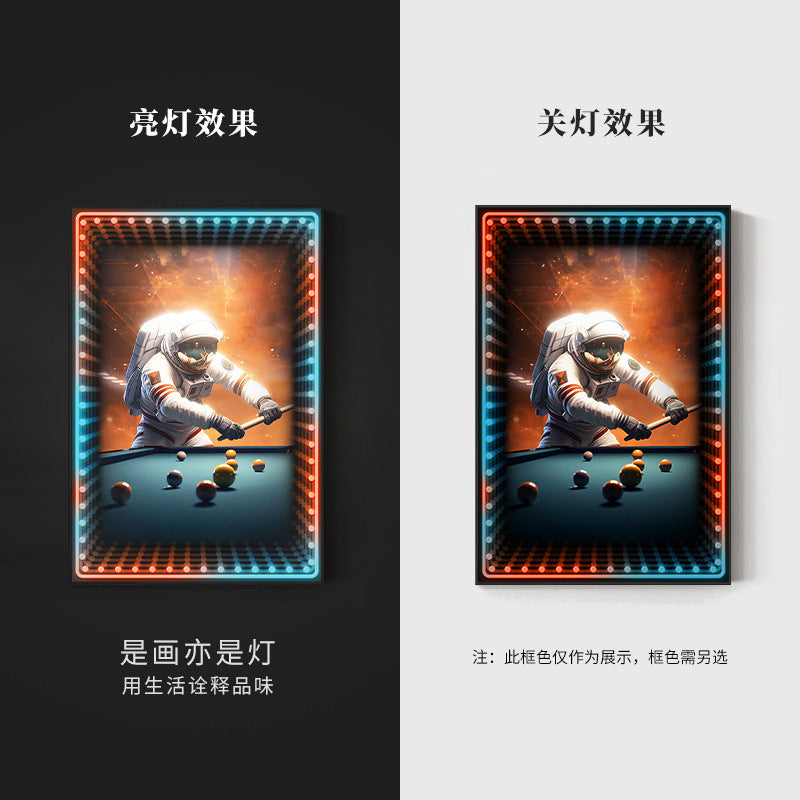Black eight ball astronaut billiard hall wall decoration painting luminous billiard room hanging painting chess and card club atmosphere light painting