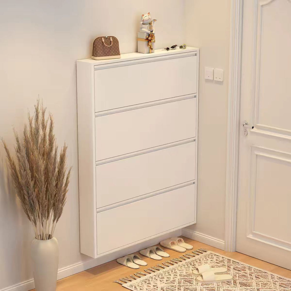Ultra-slim steel tilt-out shoe cabinet - 12cm space-saving entryway organizer for small apartments - wall-mounted shoe rack
