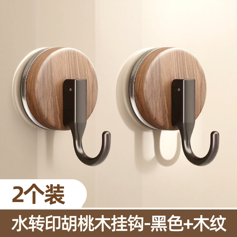Walnut wood grain suction cup hooks - no drilling, heavy duty, over-the-door organizer for backpacks, hats, bathroom storage
