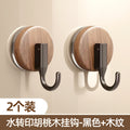 Walnut wood grain suction cup hooks - no drilling, heavy duty, over-the-door organizer for backpacks, hats, bathroom storage