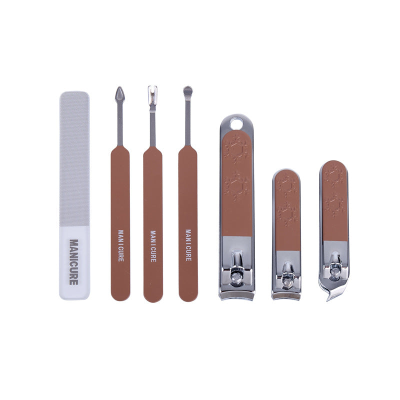 Cartoon stainless steel angled edge nail clipper set - 7 piece manicure & pedicure tool kit