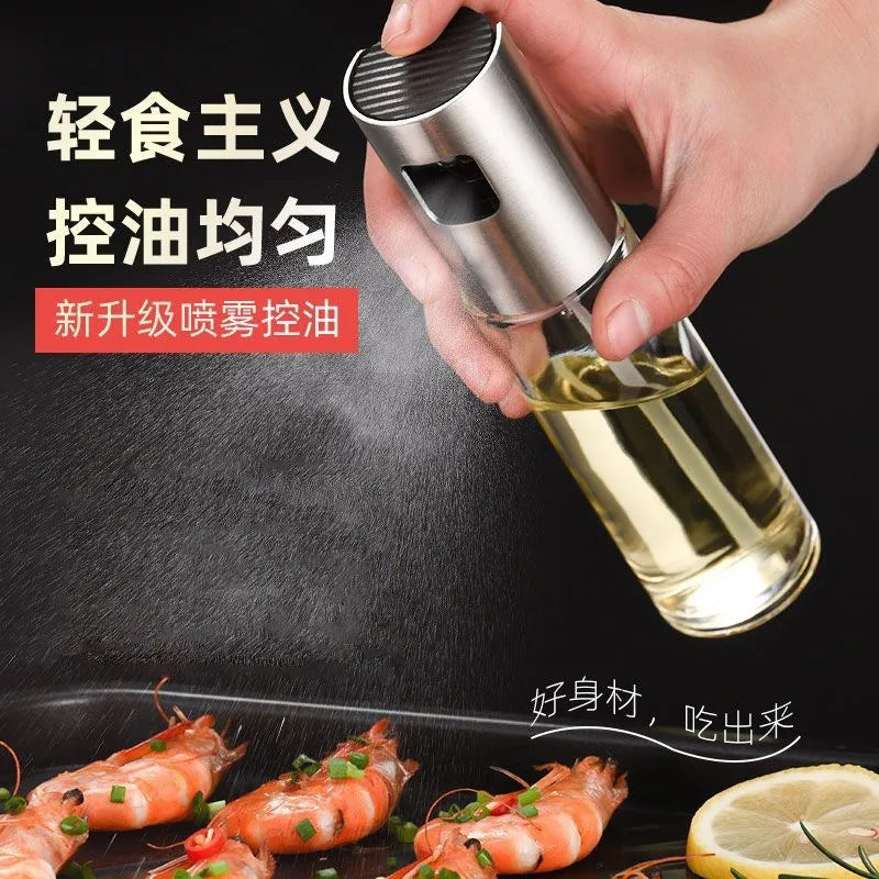 304 stainless steel oil sprayer bottle - convenient press-type oil dispenser for home bbq, glass bottle for reduced fat and oil control