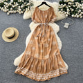 Literaryretro one shoulder lantern sleeve strap waist printingdress women's summer slimming lookelegantruffles long skirt