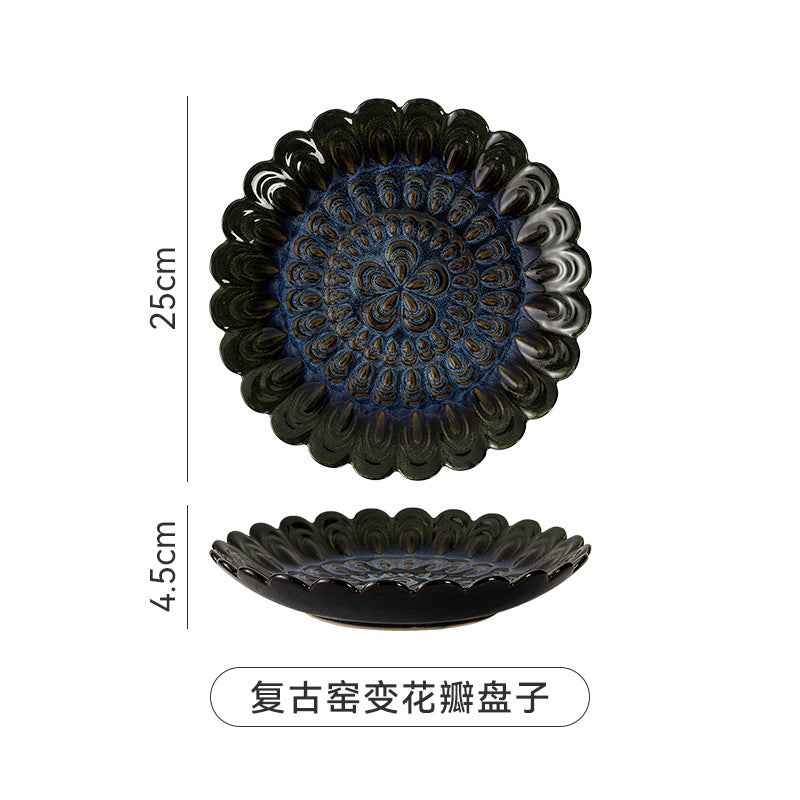 Retro creative kiln irregular ceramic plate stylish high-looking relief hotel restaurant dessert plate western food plate