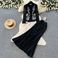 French chic beaded v-neck lace two-piece set - women's summer commute style, slim fit, high-end elegant outfit