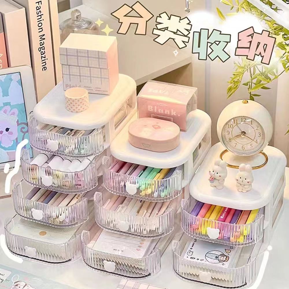 Desktop storage box - ins style drawer organizer for student dorms - multifunctional organizer for stationery, cosmetics, and hair accessories
