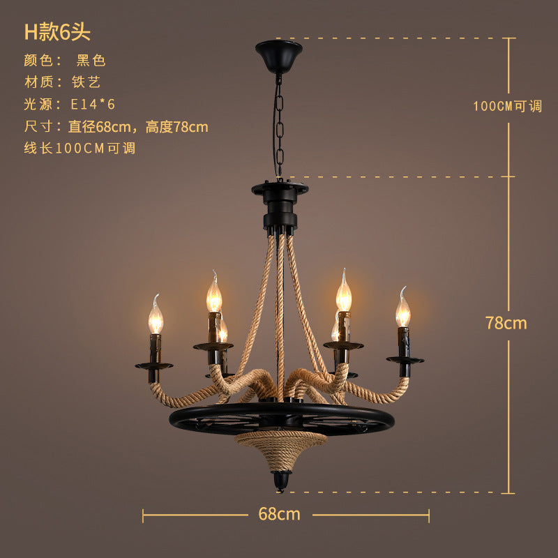 American retro hemp rope chandelier creative hotel lobby B & B restaurant lamp personalized industrial style hotel box lamp