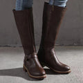 fall and winternew arrivalfashion side zipper round head belt buckle knee high women's knight boots in stockplus size boots for women