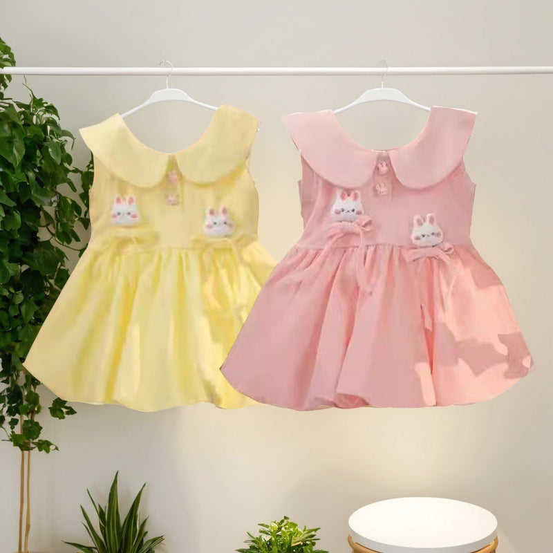 Girls' summer dress: cartoon bunny sleeveless princess sundress with round neck -  korean style