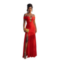 C7661 cross-border   fashion women's sexy off-the-shoulder high slit bandeau dress