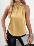 Amazon  european and american cross-border e-commerce summer new satin tank top women's solid color off-shoulder halter sleeveless top