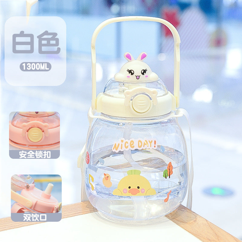 Summer kids' big belly cup - large capacity straw water bottle -  new student water bottle - perfect for school