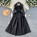 Vintage-inspired, luxe, and high-end polo collar dress - women's summer mesh embroidered textured design, unique and elegant maxi dress
