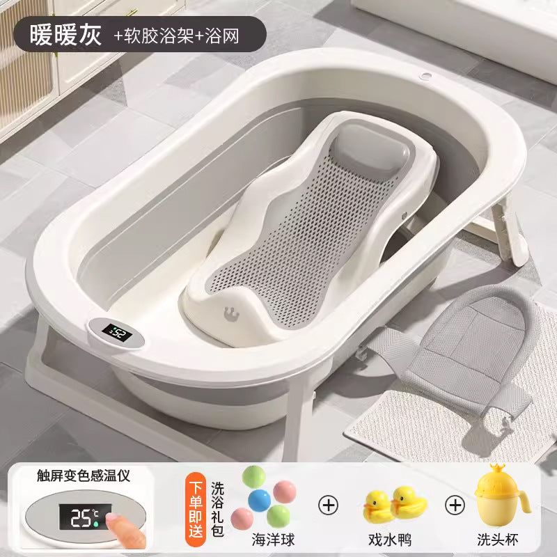 Touchscreen temperature control baby bathtub - foldable infant bathtub for toddlers, sit & lie down bathtub, home bath tub for children, newborn essentials