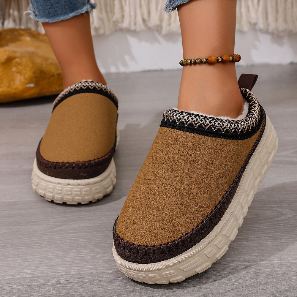 autumn new arrival: slip-on, plus-size, chunky sole, comfortable, warm, ethnic style, half-slipper, warm, export, cross-border wholesale