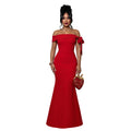 C7681 cross-border   fashion women's elegant one-shoulder off-the-shoulder bodycon dress