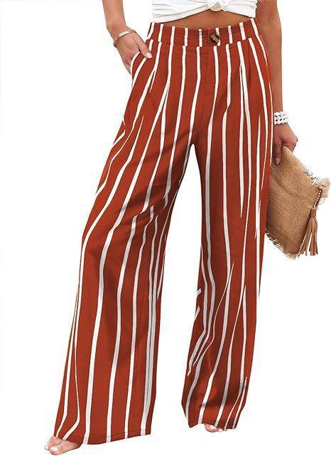 cross-border  fashion summer plaidhigh waistpants button elastic waist loose pants women's casual straight-leg pants
