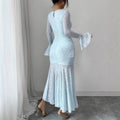 European and american cross-border women's fashion:  early autumn new arrival - solid color flared long sleeve crew neck slim fit maxi mermaid dress