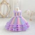 European and american  girls' colorful gradient heart pattern irregular chic summer dress - perfect for kids' festivals and performances