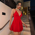 fashion cross-border a-line dress - solid color, sexy deep v-neck, spaghetti strap dress