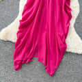 Vacation style blue halterbacklessdress women's summer high waist a-line long skirt elegantwork clothingasymmetrical large skirt