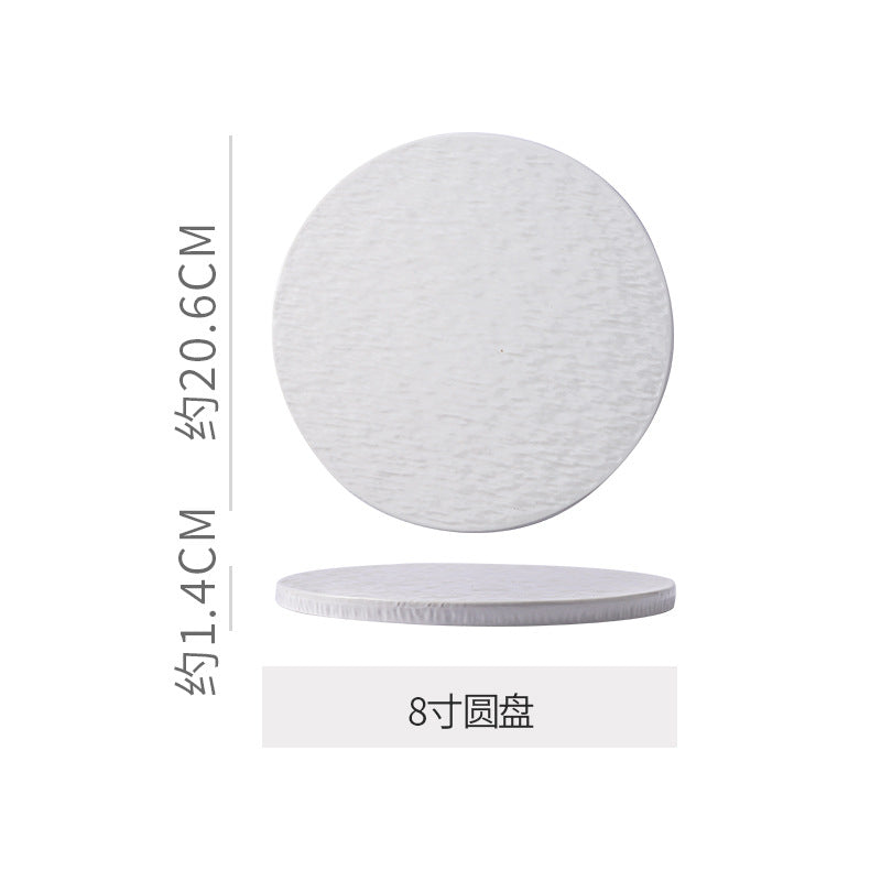 Stone-textured round ceramic plate, suitable for western-style steak, high-end cakes, dim sum, sushi, desserts, and pastries