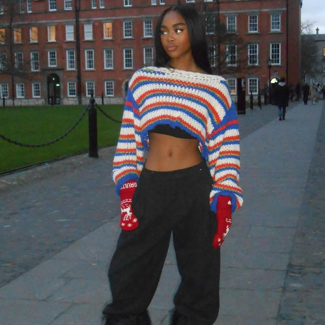 Europe and the United States  2025 autumn women's clothing casual fashion personalized blue splicing long-sleeved open-button pullover knitted sweater