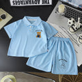 Kids' polo shirt set - boys' and girls' turn-down collar t-shirt, summer waffle knit short sleeve and shorts outfit, wholesale children's clothing (sizes for mid-to-large children)
