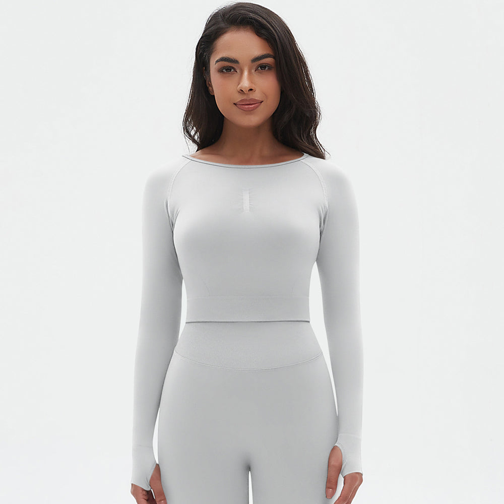 European and american new seamless yoga wear tight-fitting long-sleeve t-shirt breathable sweat-wicking running training fitness top