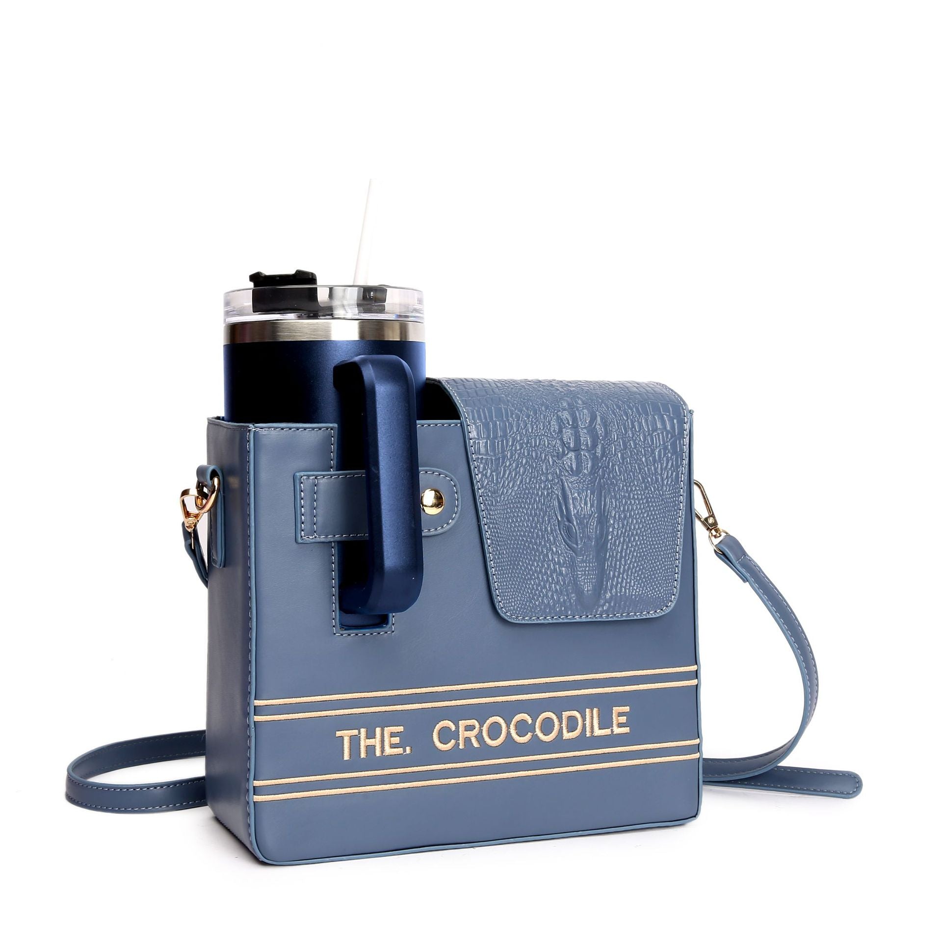 Cross-border hot sale, crocodile pattern outdoor portable water cup bag, high-end gift box, large-capacity thermostatic cup, shoulder messenger bag.