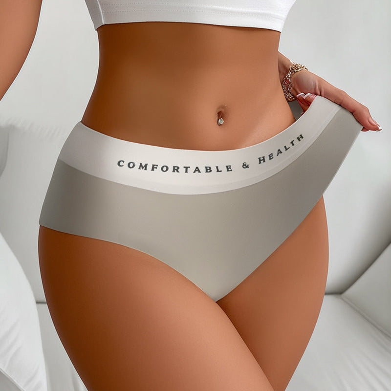 European and american cross-border exclusive: women's seamless high-waisted thong panties - color block design, ice silk nylon, high-stretch comfort