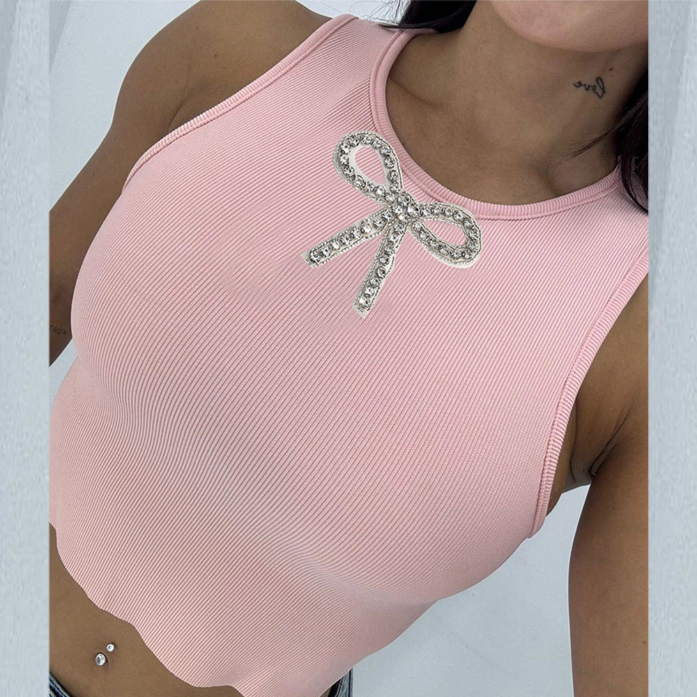 41304THG Freet 2024 Summer New Product Express Explosive Navel Slim Seam Drill European and American Small Vest Women
