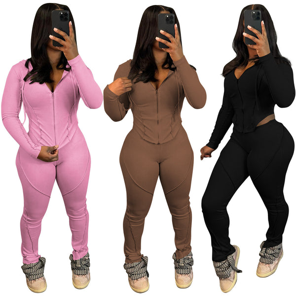 YD8794-B10 European and American women's clothing,  new, fashionable and casual, threaded hooded two-piece set,