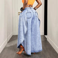 Fashionjeans women's high waist snowflake washed pleated wide leg pants light blue distressed loosedrapedmoppants