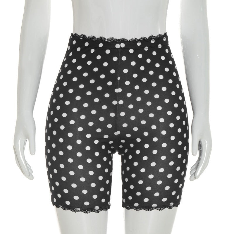 spring and summer new arrivalfashion style sexy butt lift women's easiest for match tight printing style lace trim motorcycle shorts