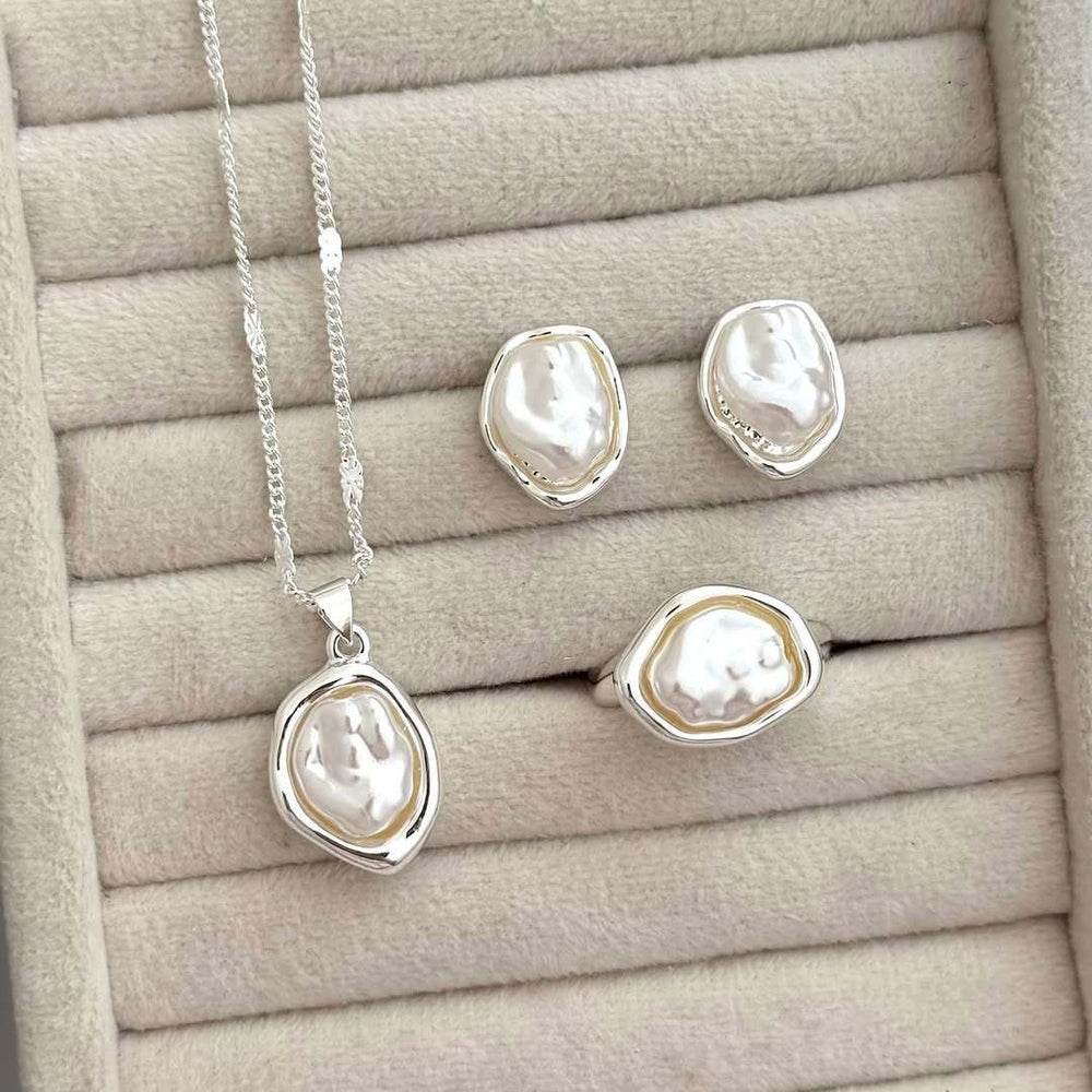 European and american cross-border french retro baroque faux pearl necklace and earring set - elegant, light luxury, high-end women's jewelry