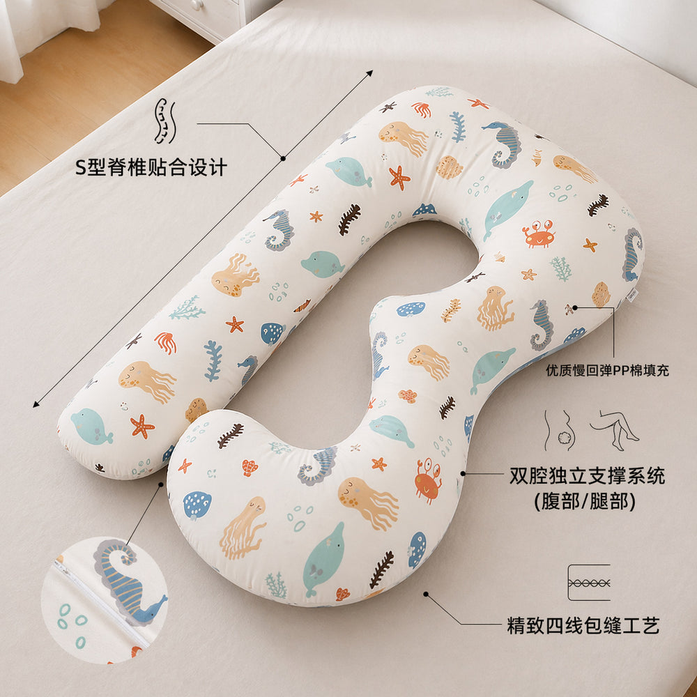 B-shape pregnancy pillow for side sleepers - adult sleep pillow supports back, legs, belly, and waist - multifunctional pregnancy pillow