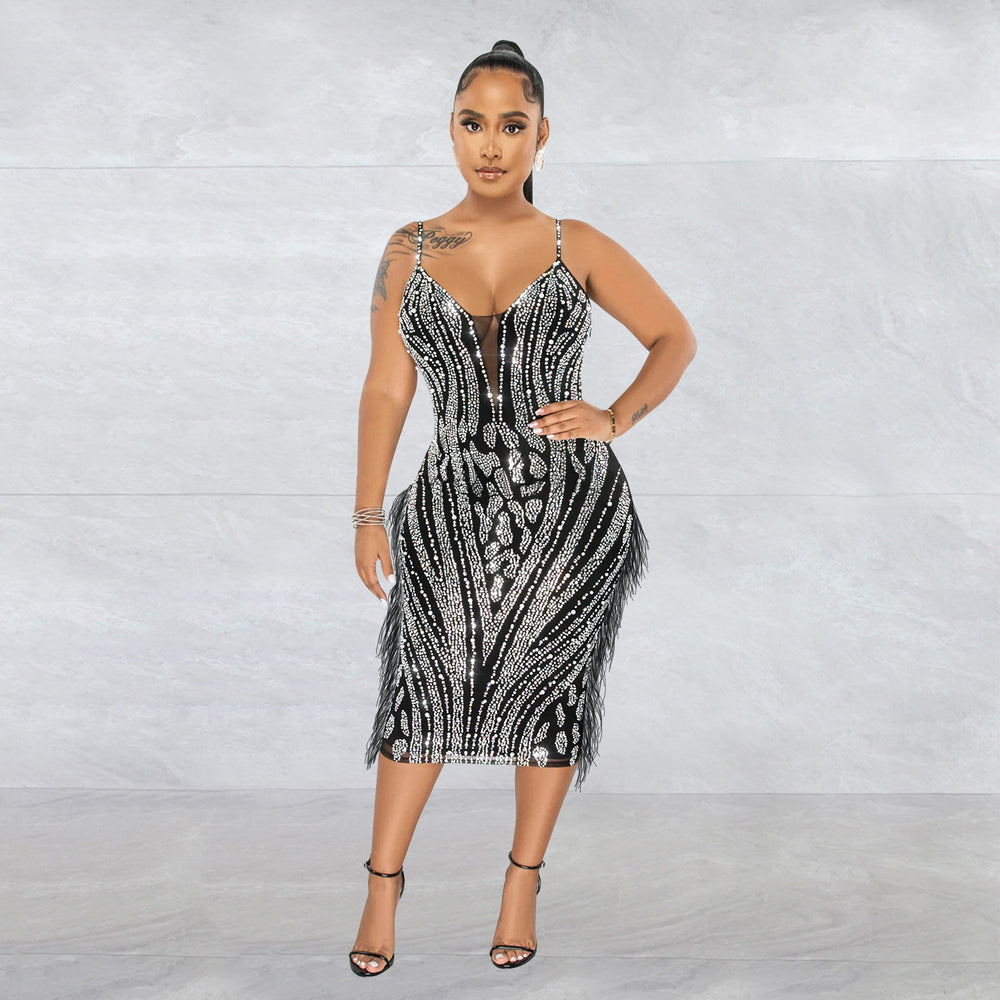 C6273   fashion women's solid color camisole sleeveless mesh rhinestone long dress