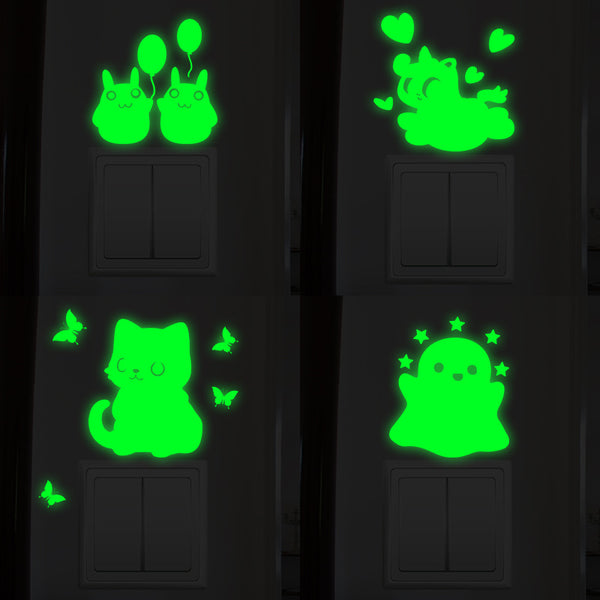 New cartoon small animal luminous decorative wall sticker living room bedroom creative fluorescent switch self-adhesive sticker wall sticker