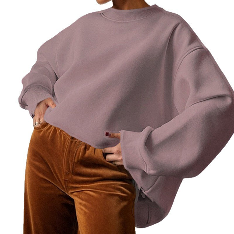 autumn new arrivals: european and american style women's outerwear - round neck, loose fit, solid color pullover sweatshirt