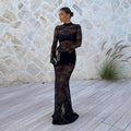 european and american women's clothing  spring new arrivals: spicy girl style sexy hollow-out see-through long bodycon mini dress