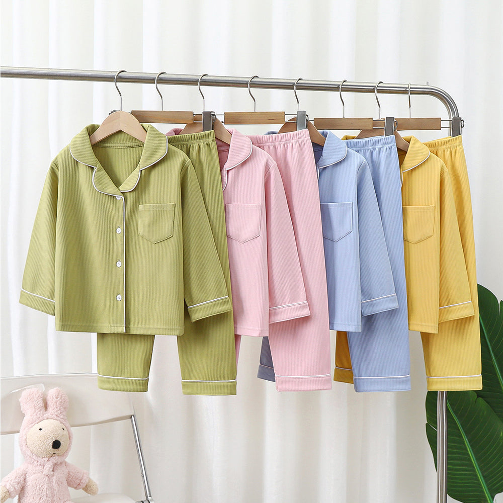 Derong pajamas kids pajamas men and women baby new autumn and winterlong sleevestwo-piece set boys and girls lapel home clothes