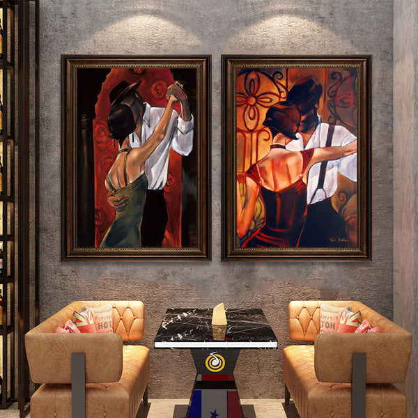 Tango modern couple figure hanging painting American retro oil painting poster mural cigar whiskey bar decorative painting
