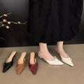 2025 summer new bowknot mid-heel mule sandals - closed toe, plus size, high heel single shoes, summer slippers